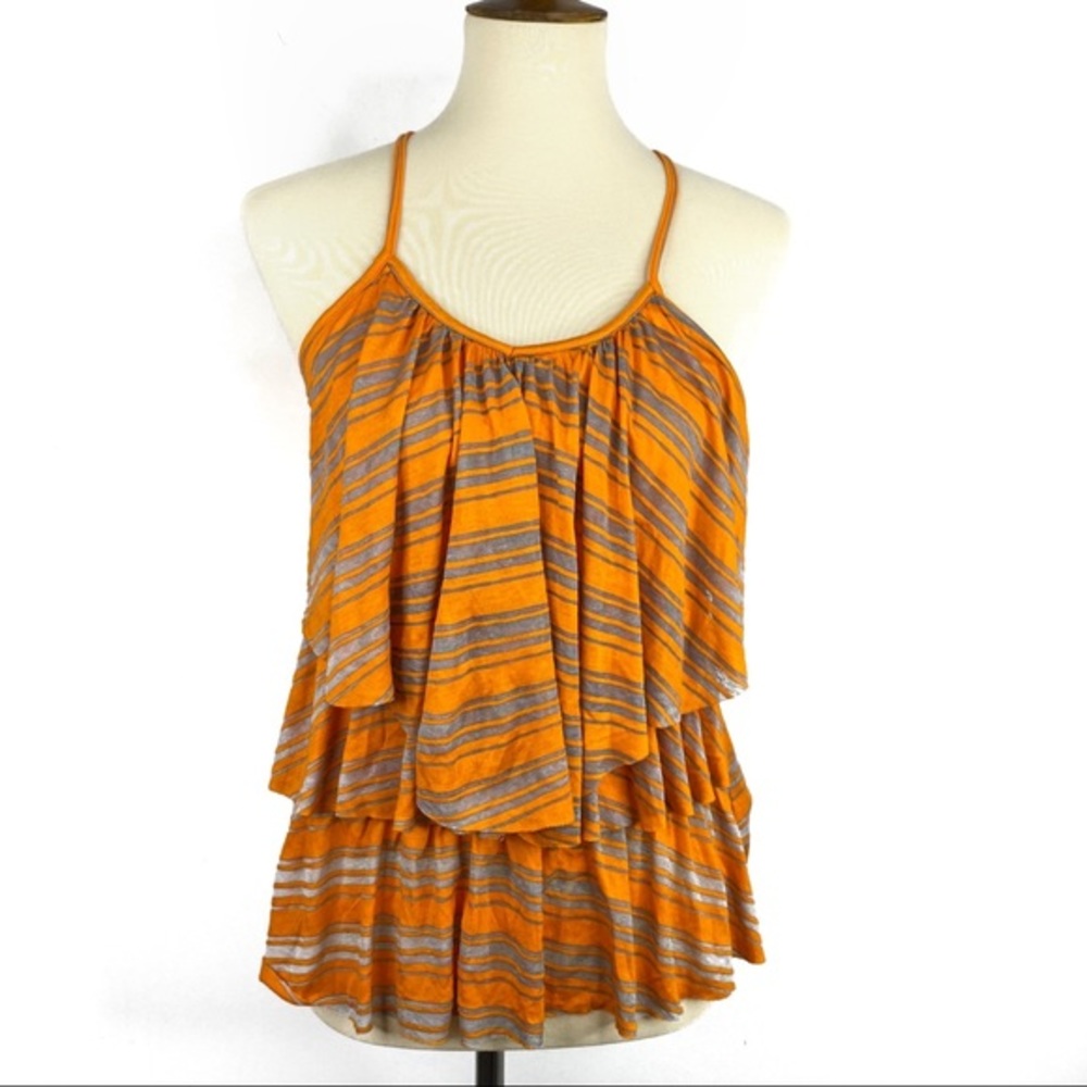 Anama Flounce Orange Grey Striped Tank Top